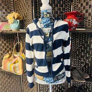 Striped Navy and White Sweater Jacket